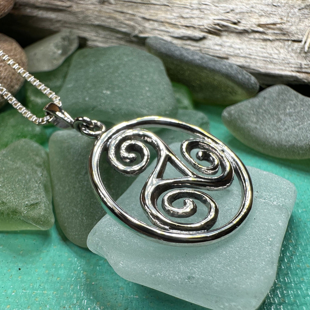 Orkney Celtic Triple Spiral Necklace in Sterling Silver