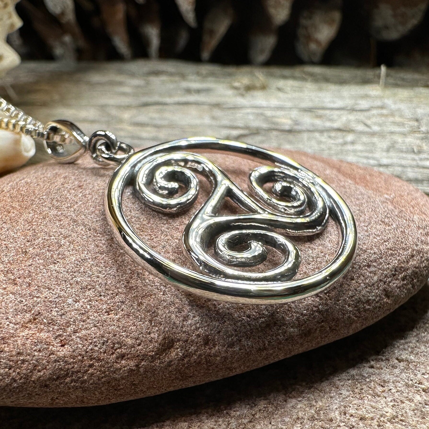 Orkney Celtic Triple Spiral Necklace in Sterling Silver