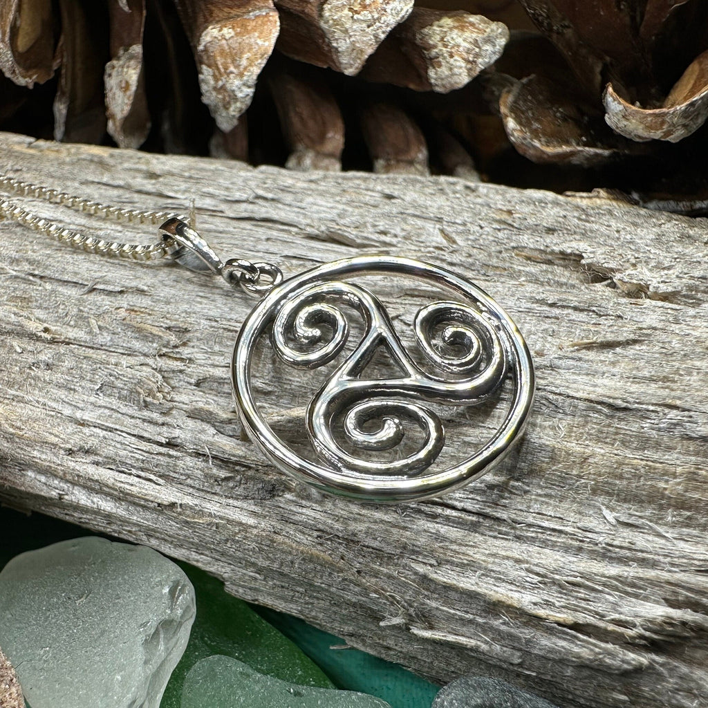 Orkney Celtic Triple Spiral Necklace in Sterling Silver