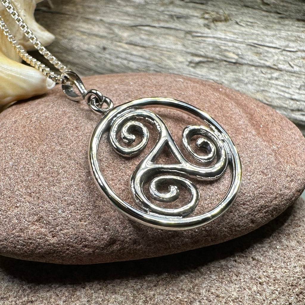 Orkney Celtic Triple Spiral Necklace in Sterling Silver