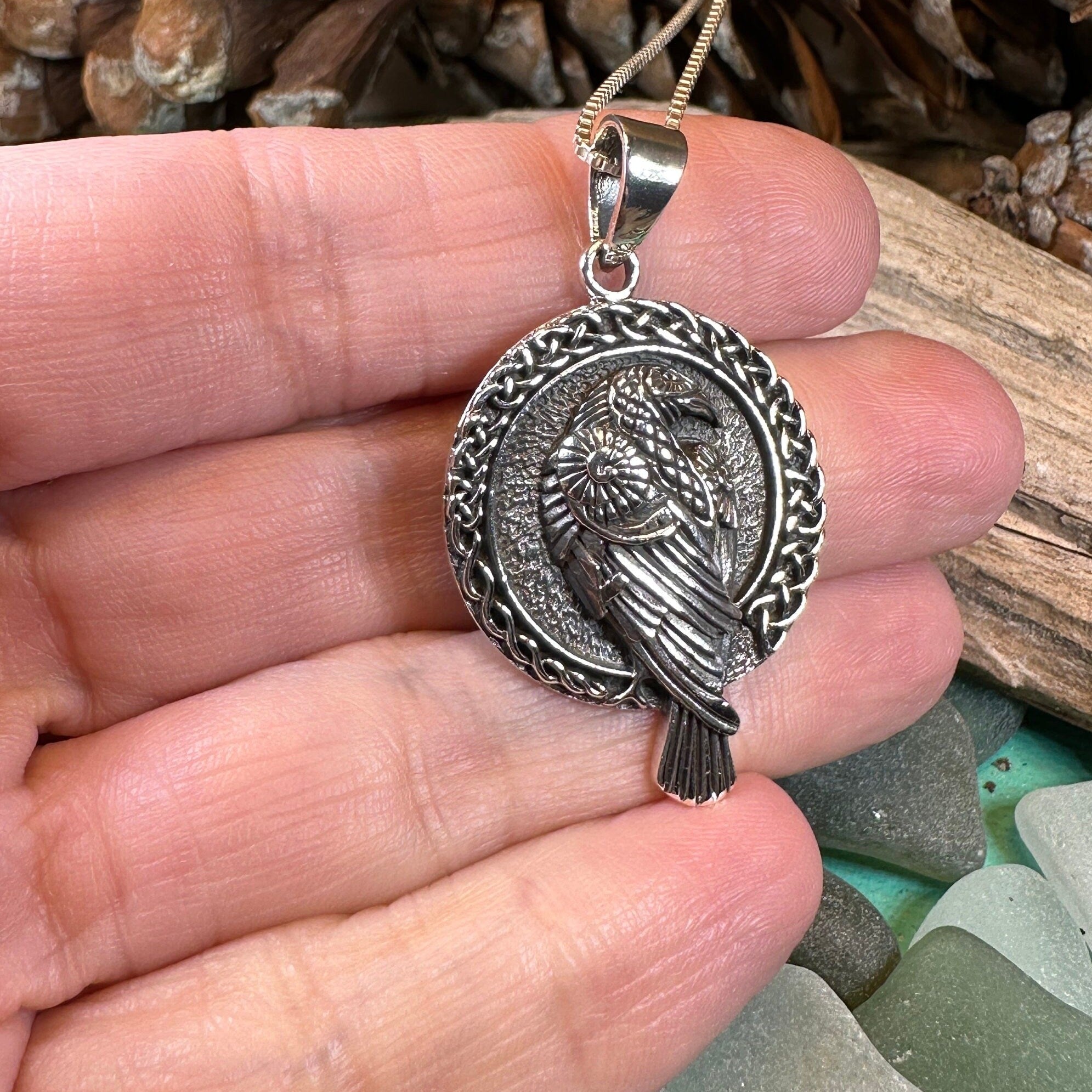 Endre Celtic Raven Necklace in Sterling Silver