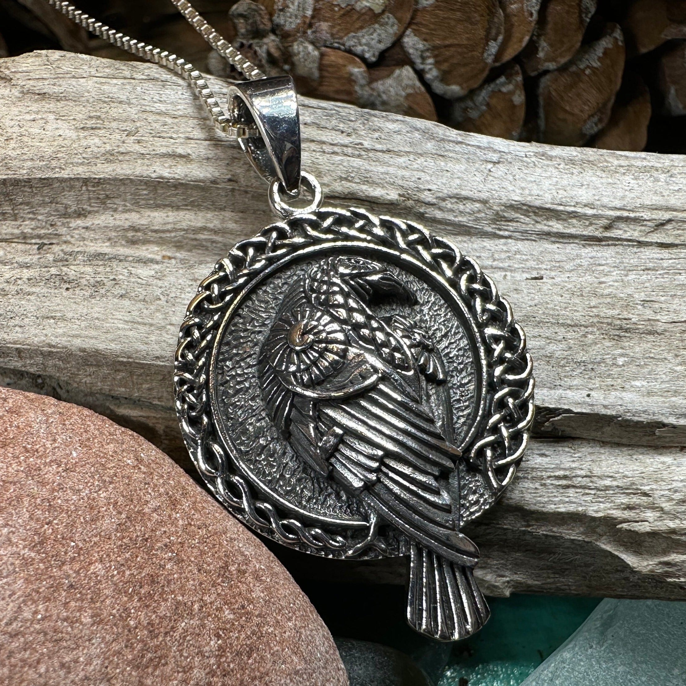 Endre Celtic Raven Necklace in Sterling Silver