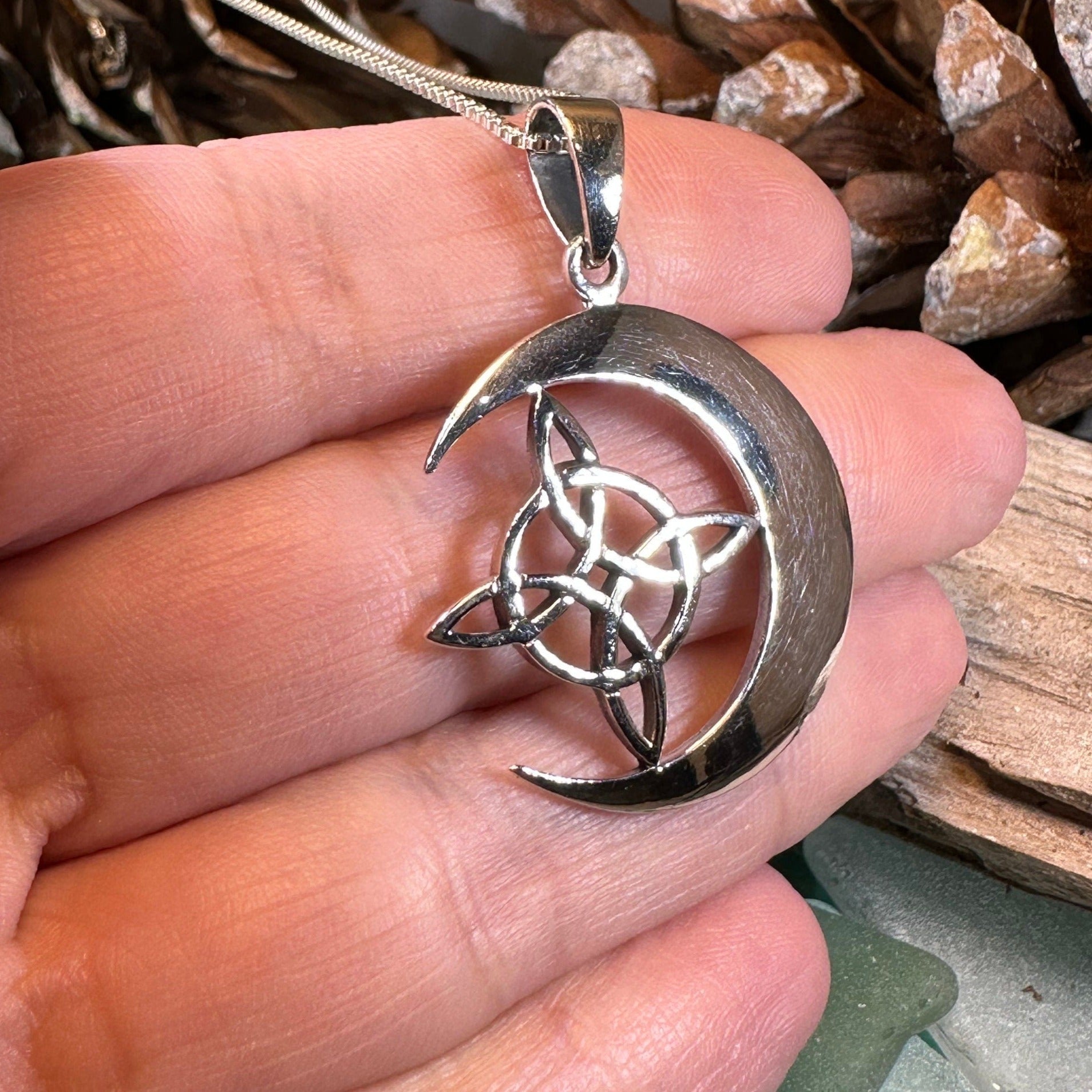 Erenay Celtic Moon Necklace in Sterling Silver