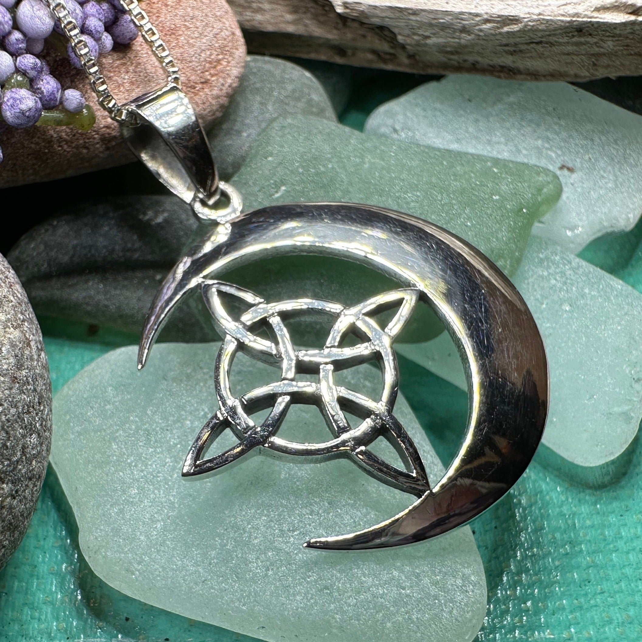 Erenay Celtic Moon Necklace in Sterling Silver