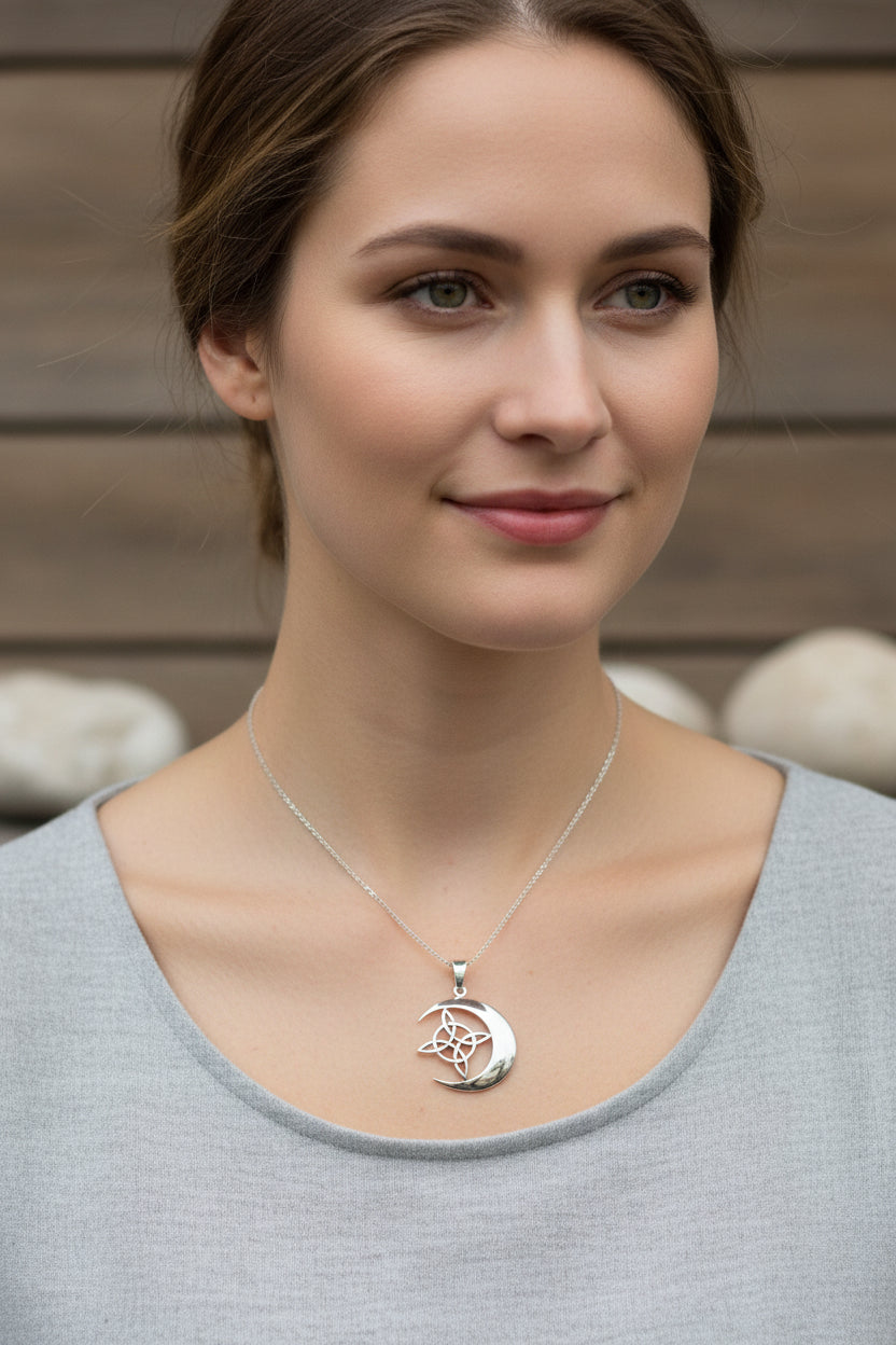 Erenay Celtic Moon Necklace in Sterling Silver