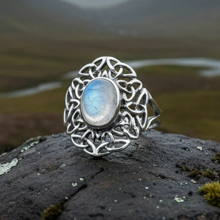 Celtic Starglow Moonstone Ring in Sterling Silver