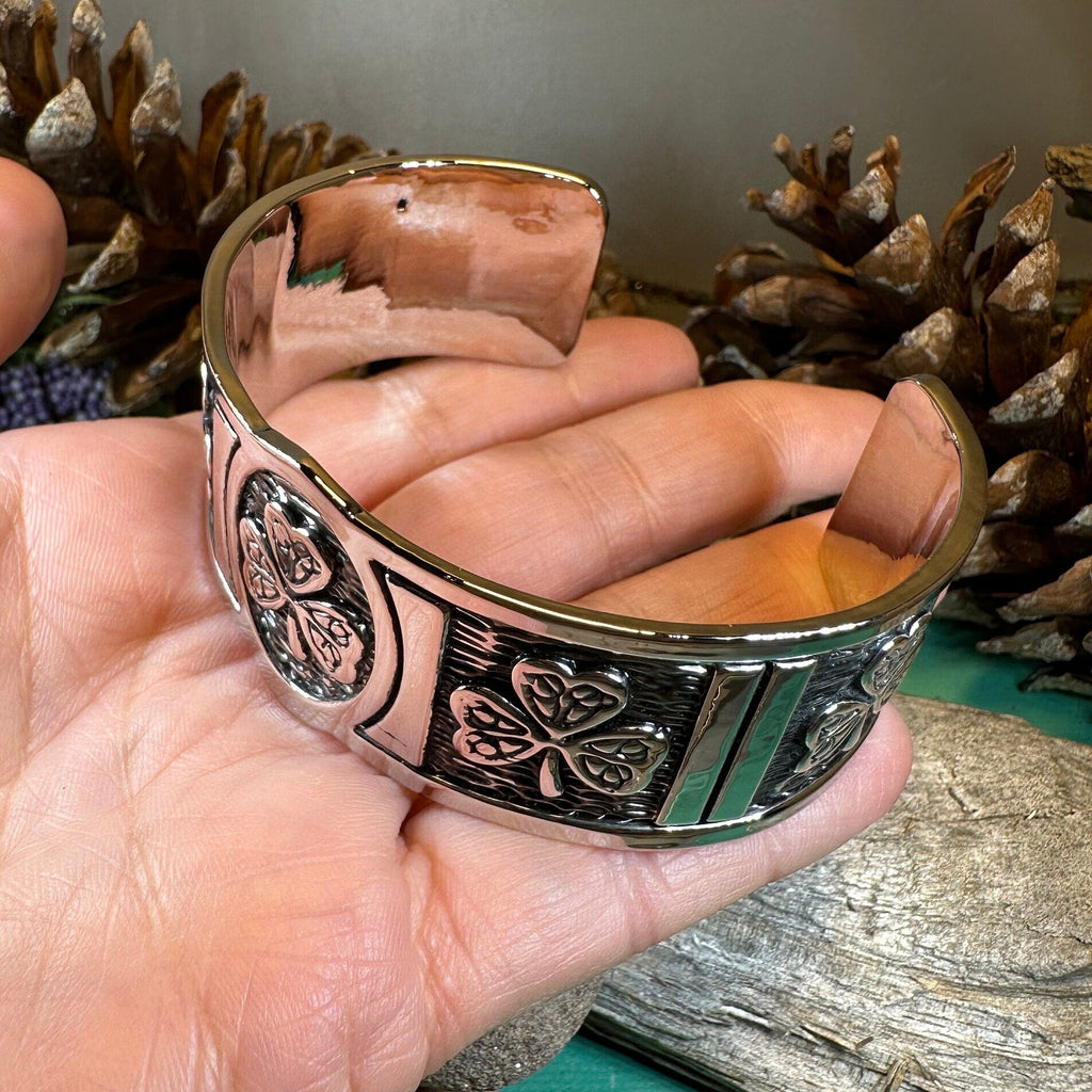 Pewter Irish Shamrock Cuff Bracelet