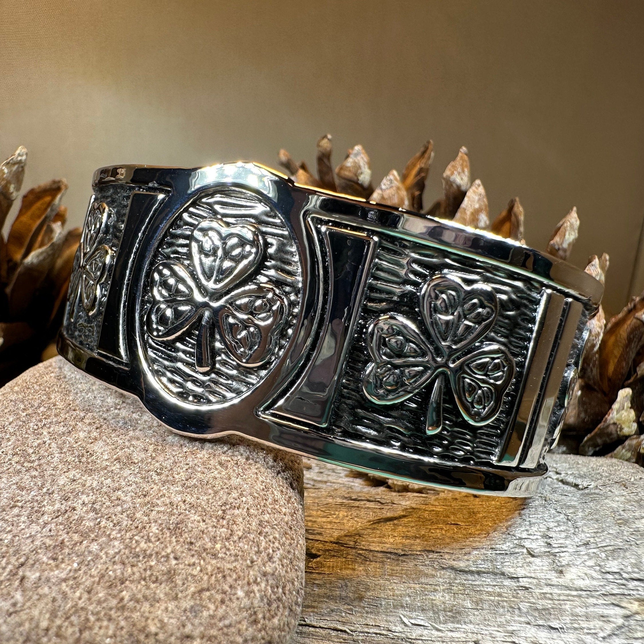 Pewter Irish Shamrock Cuff Bracelet