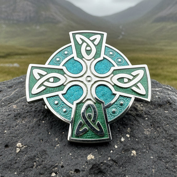 Emerald Green Celtic Cross Brooch
