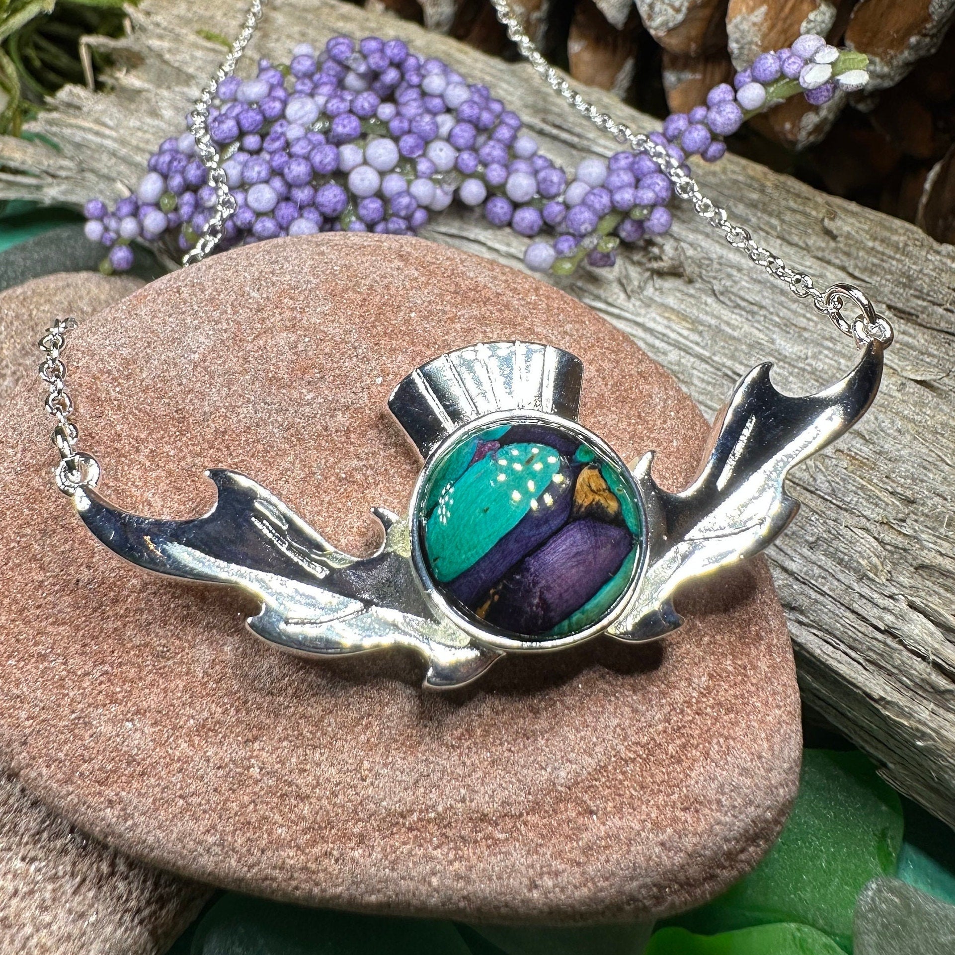 Scottish Heathergems Thistle Necklace - Handmade in Scotland