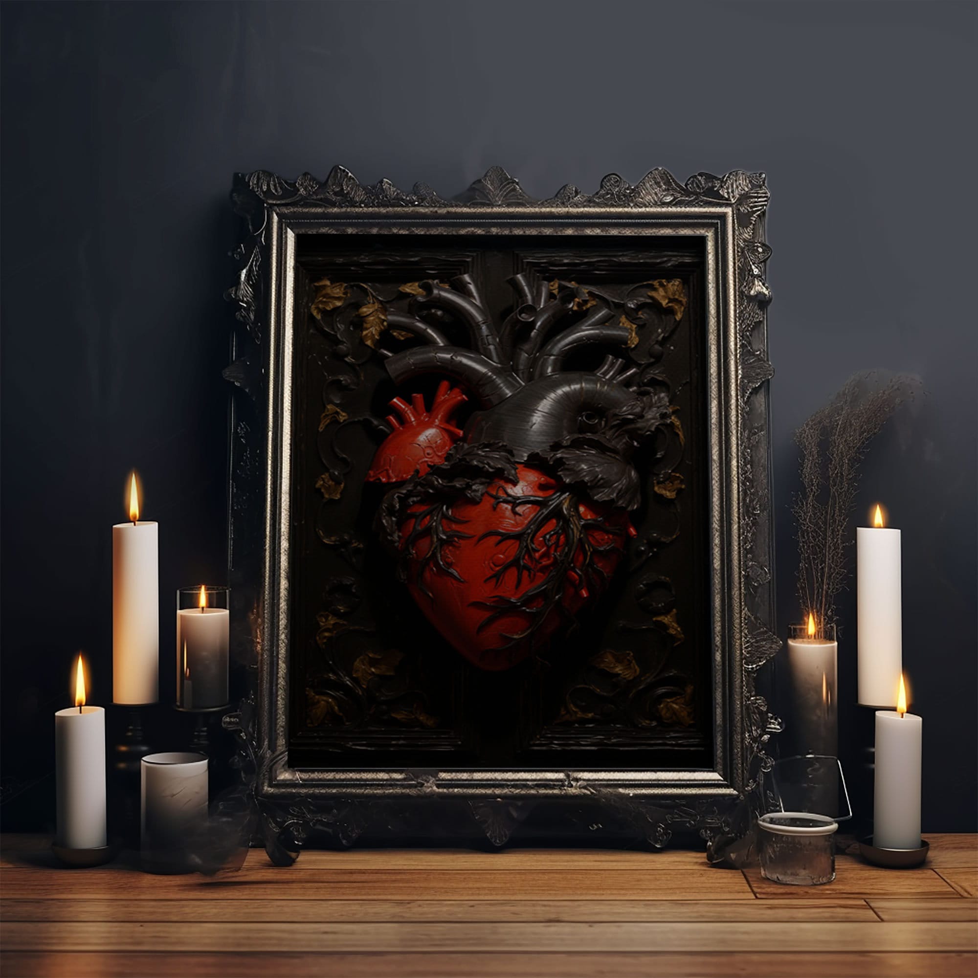 Impression d'art Cœur Noir Vampire, Toile Vintage, Impression sur toile d'art, Dark Academia, Gothique Victorien, Cœur Anatomique, Décoration Halloween