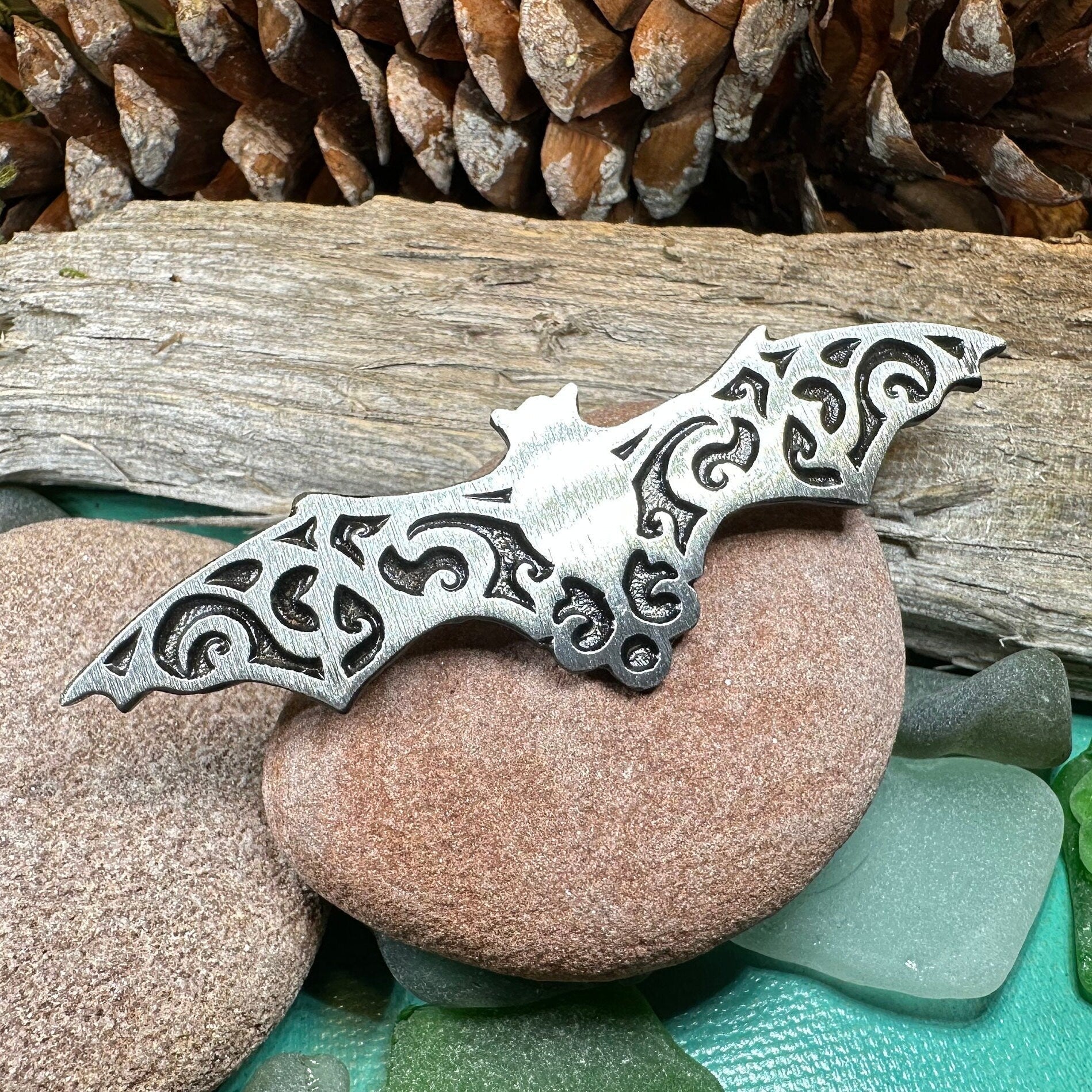 Gothic Bat Brooch in Pewter