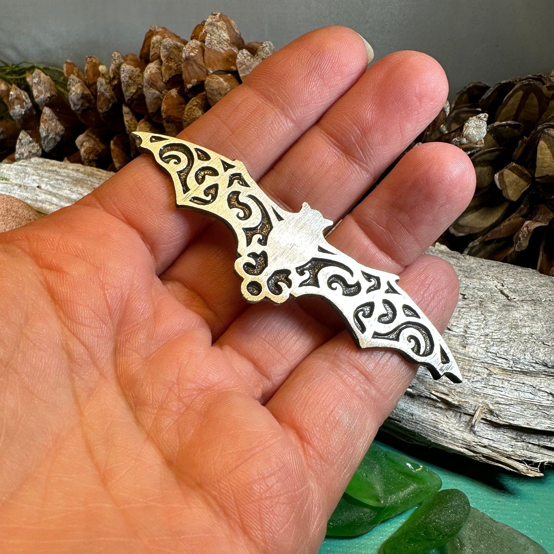 Gothic Bat Brooch in Pewter