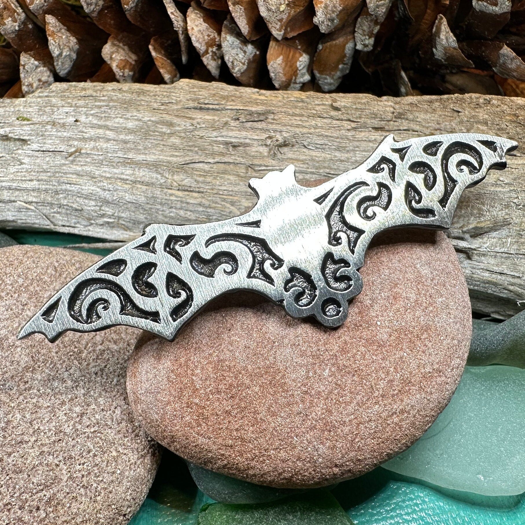 Gothic Bat Brooch in Pewter