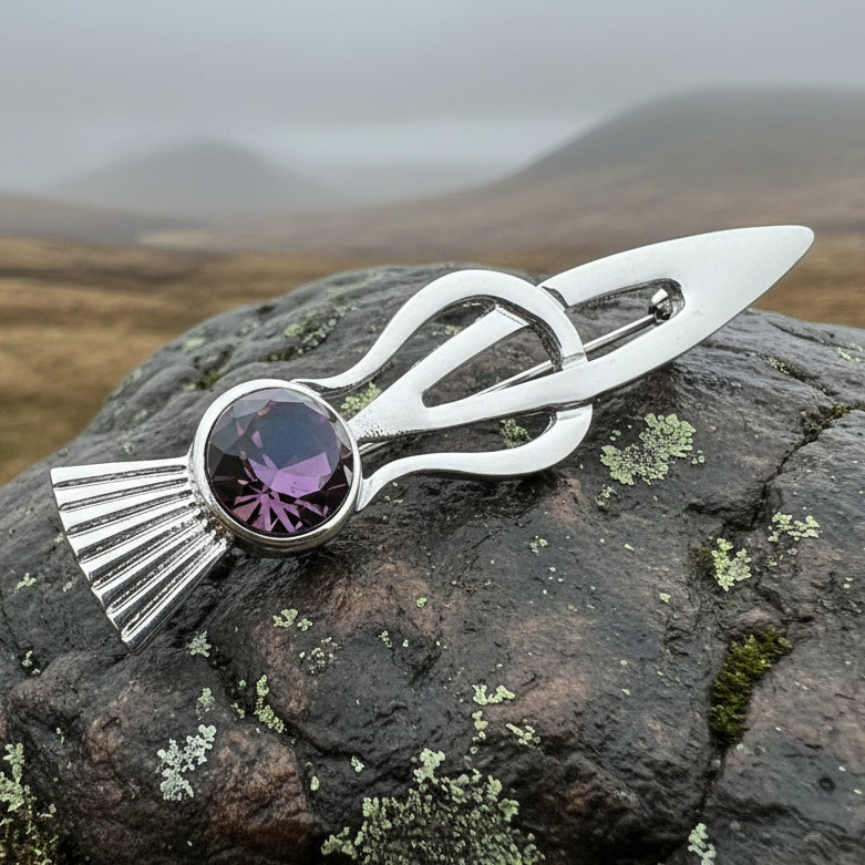 Tollak Thistle Kilt Pin with Crystal