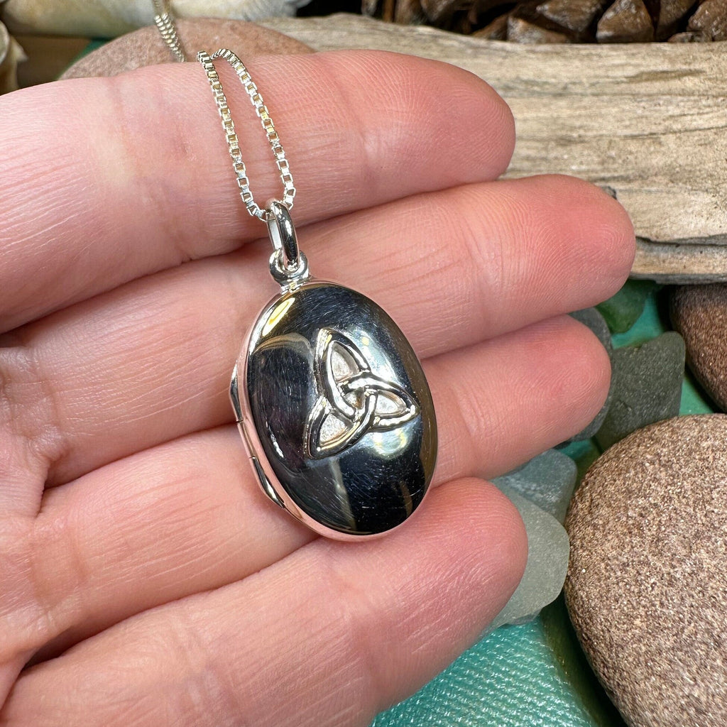 Celtic Trinity Knot Locket Necklace in Sterling Silver