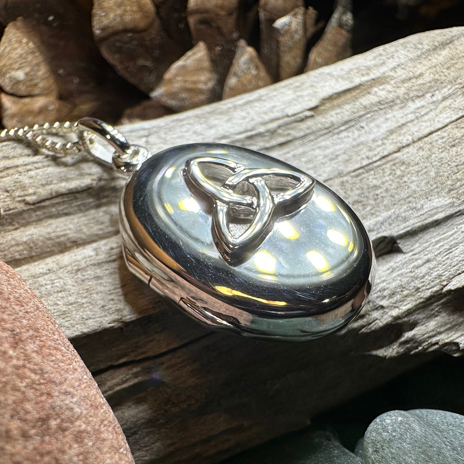 Celtic Trinity Knot Locket Necklace in Sterling Silver