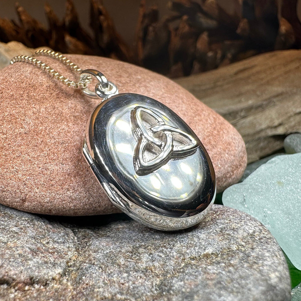 Celtic Trinity Knot Locket Necklace in Sterling Silver