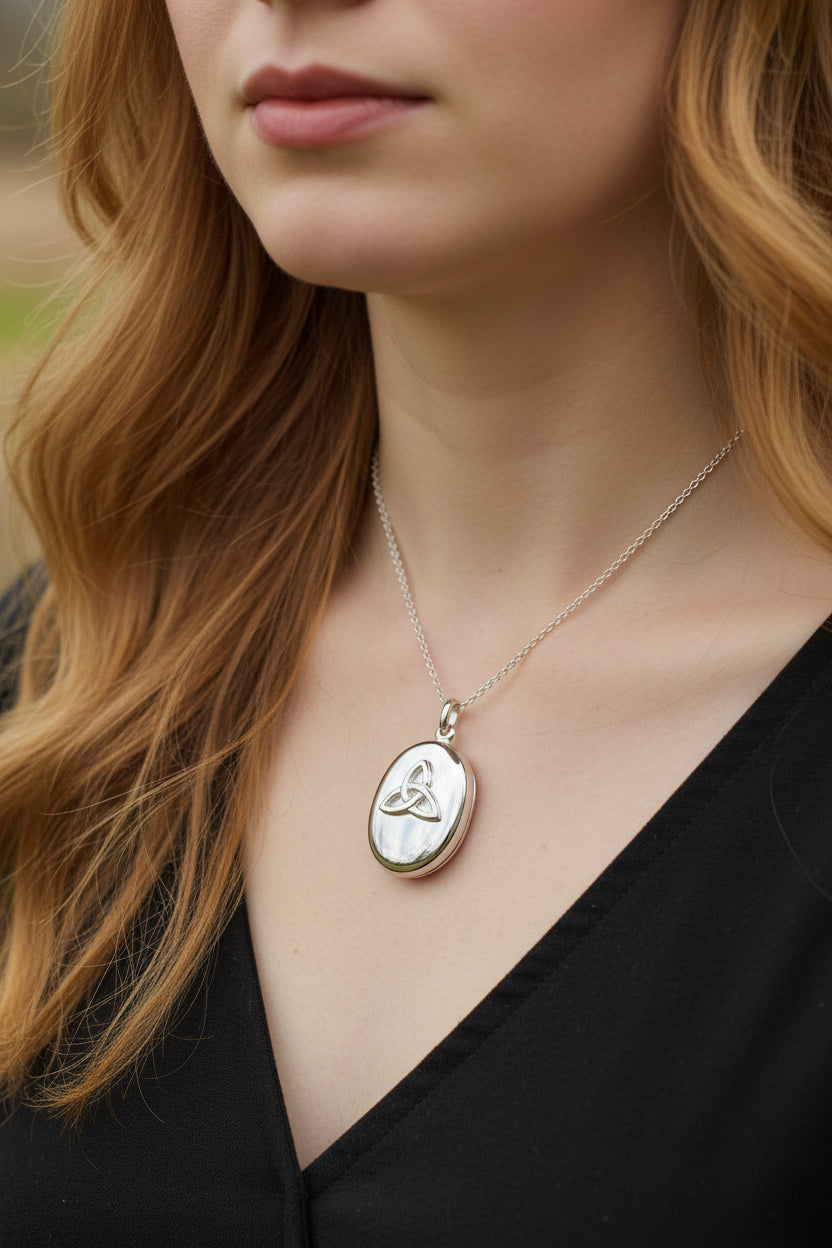 Celtic Trinity Knot Locket Necklace in Sterling Silver