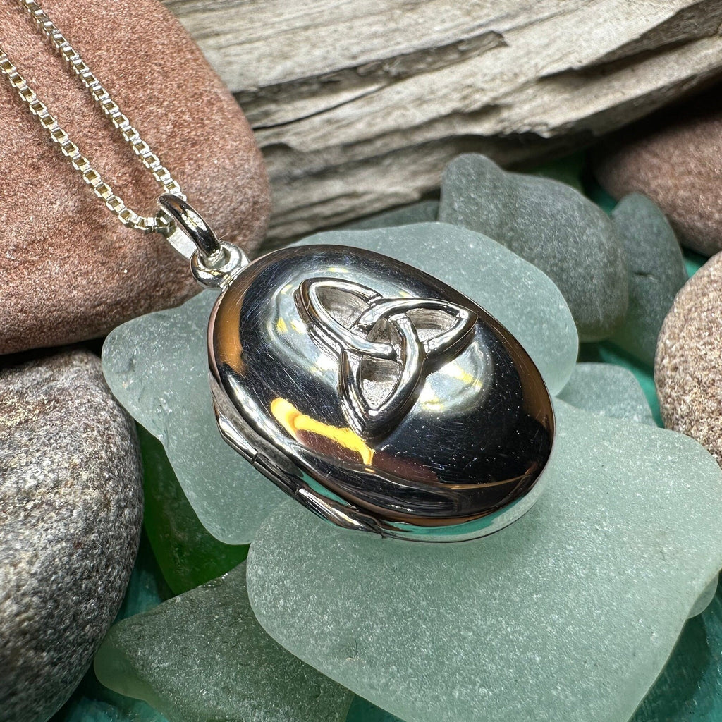 Celtic Trinity Knot Locket Necklace in Sterling Silver