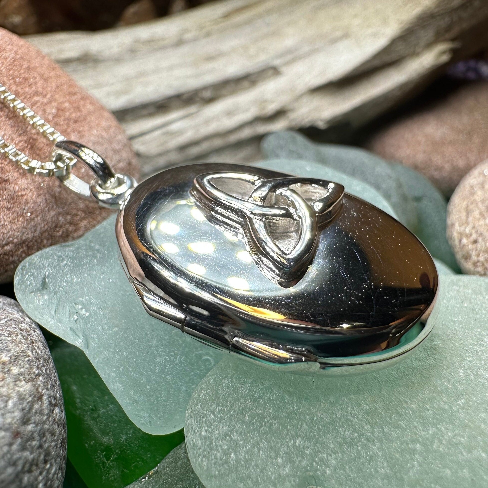 Celtic Trinity Knot Locket Necklace in Sterling Silver
