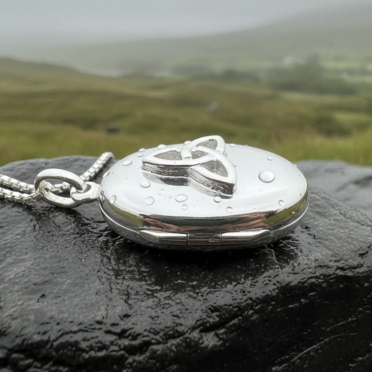 Celtic Trinity Knot Locket Necklace in Sterling Silver