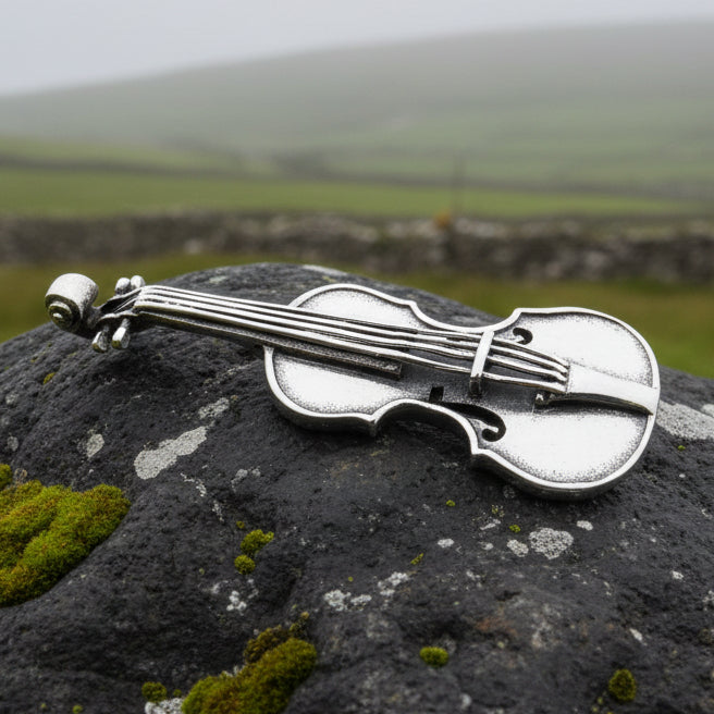 Irish Fiddle Sterling Silver Brooch