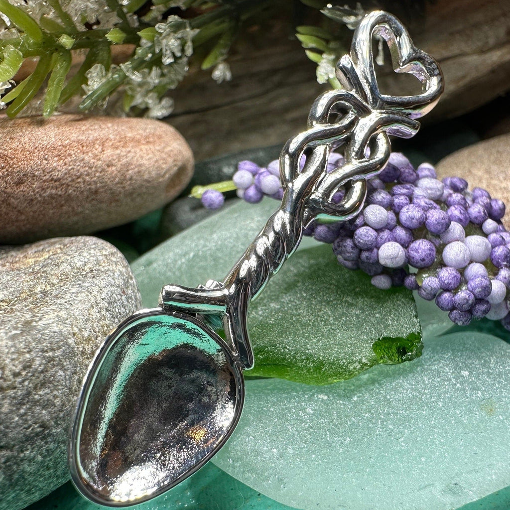 Welsh Celtic Heart Love Spoon Brooch - Sterling Silver Pin