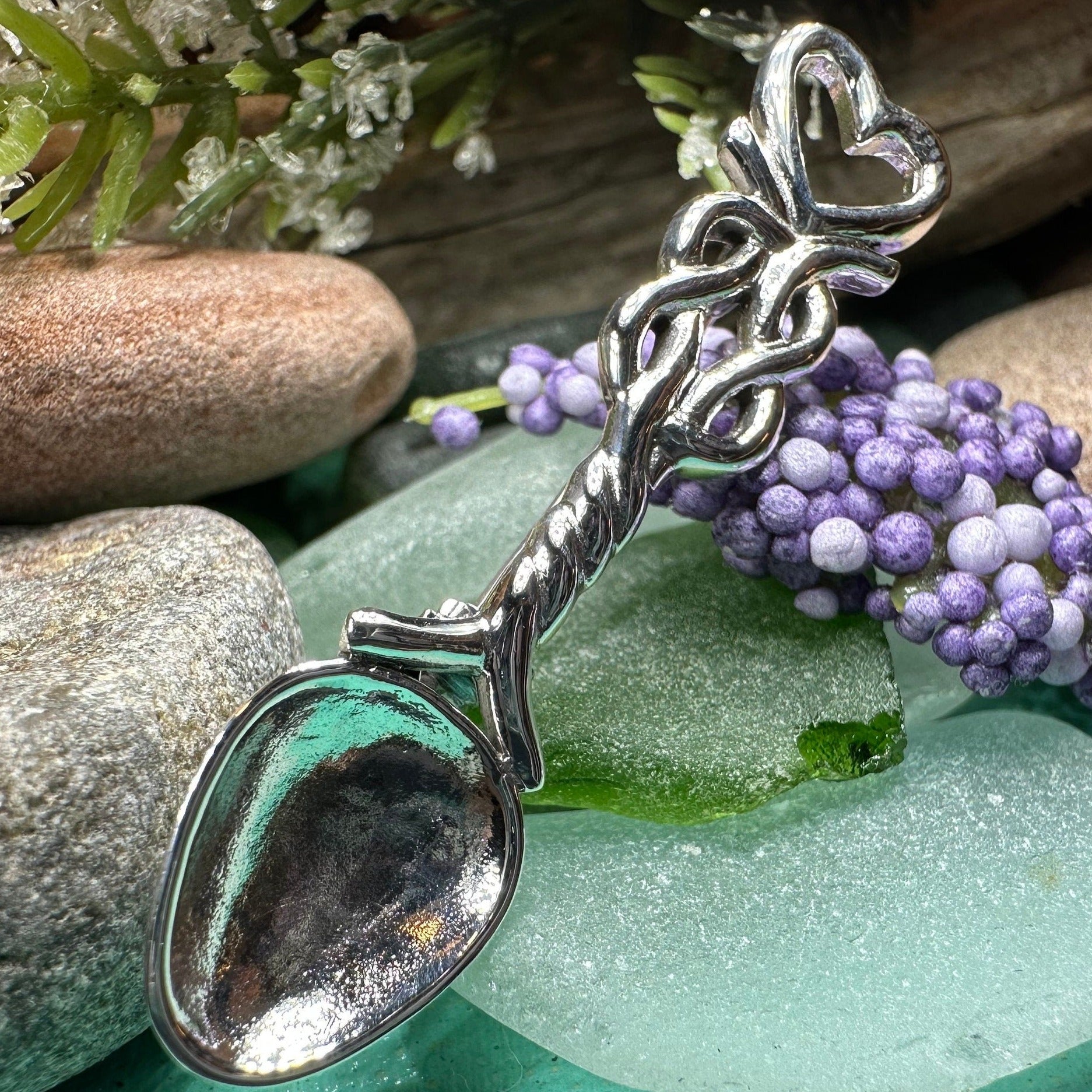 Welsh Celtic Heart Love Spoon Brooch - Sterling Silver Pin