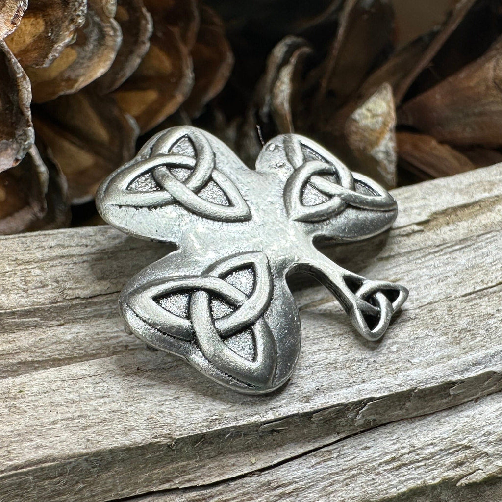 Trinity Knot Shamrock Brooch in Pewter