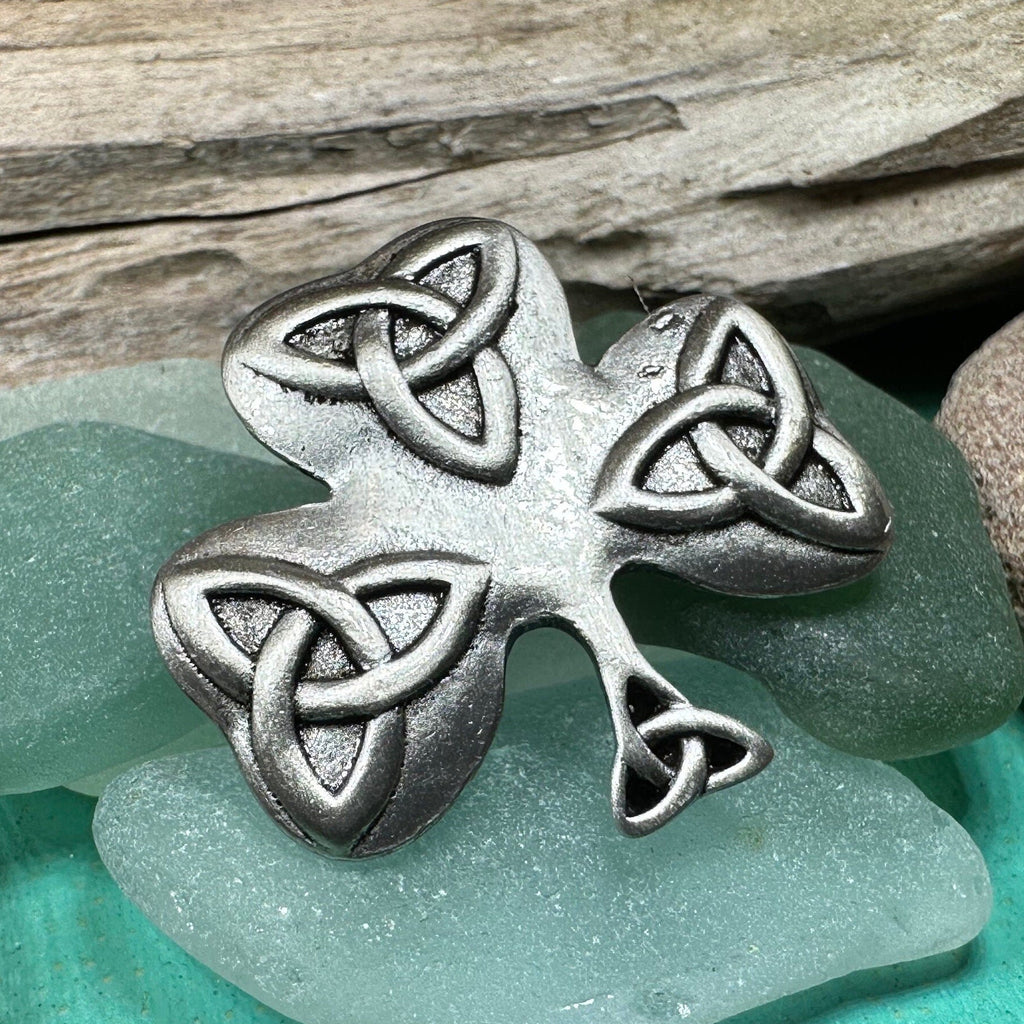 Trinity Knot Shamrock Brooch in Pewter
