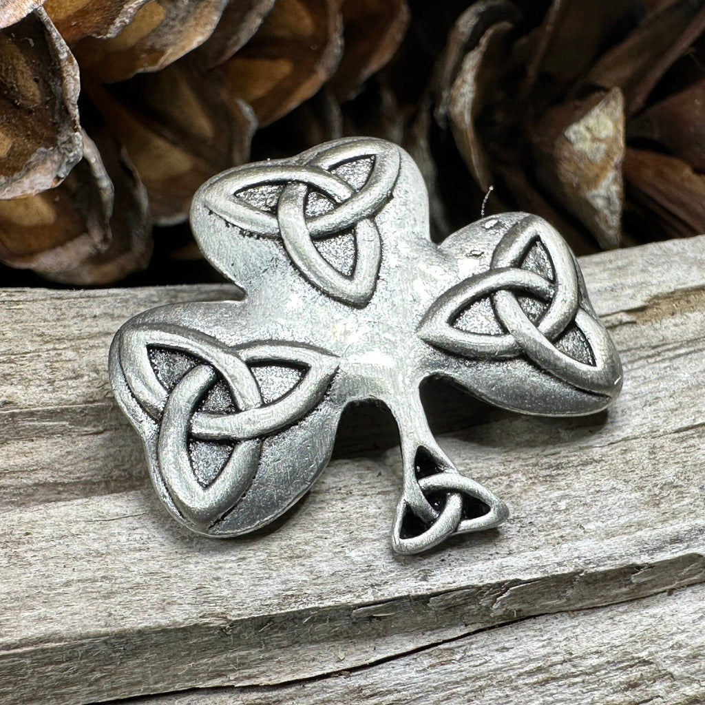 Trinity Knot Shamrock Brooch in Pewter