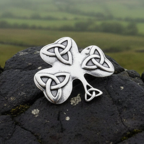 Trinity Knot Shamrock Brooch in Pewter