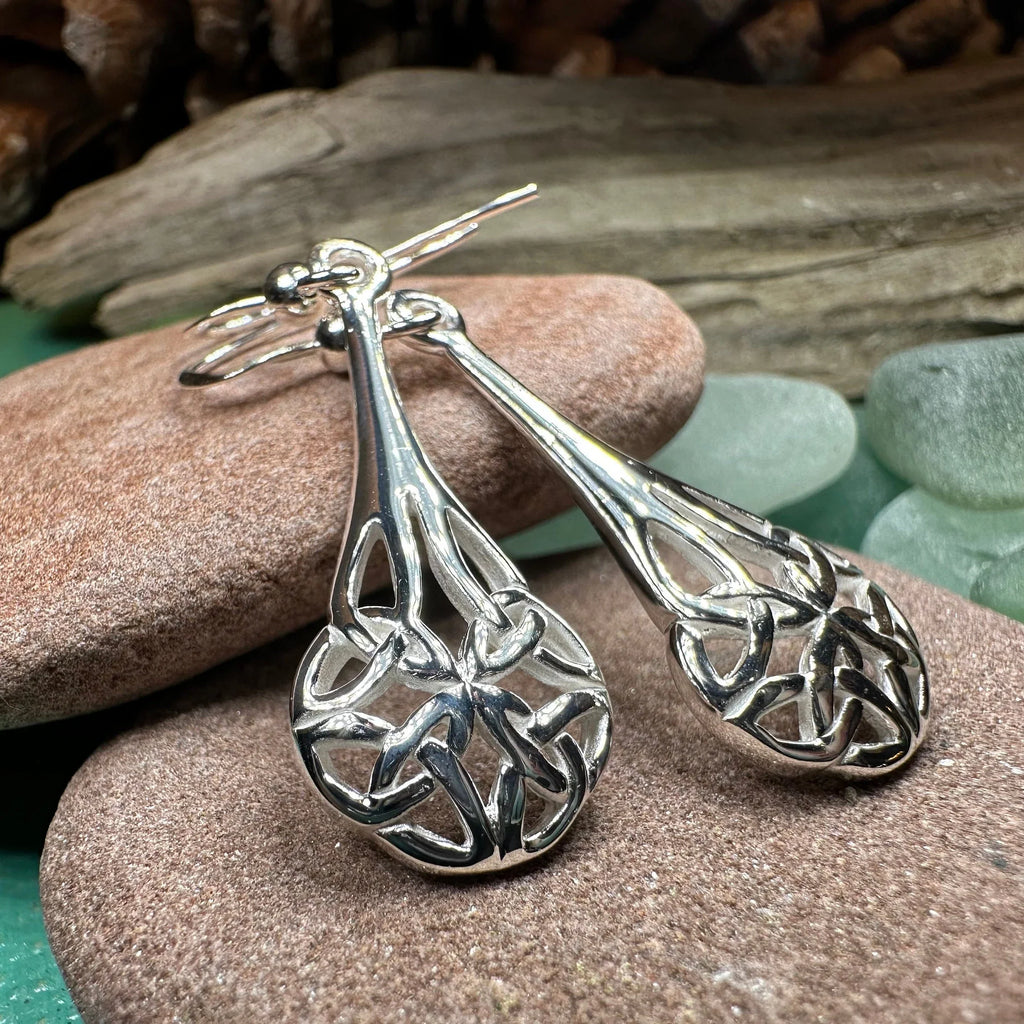 Celtic Teardrop Earrings in Sterling Silver