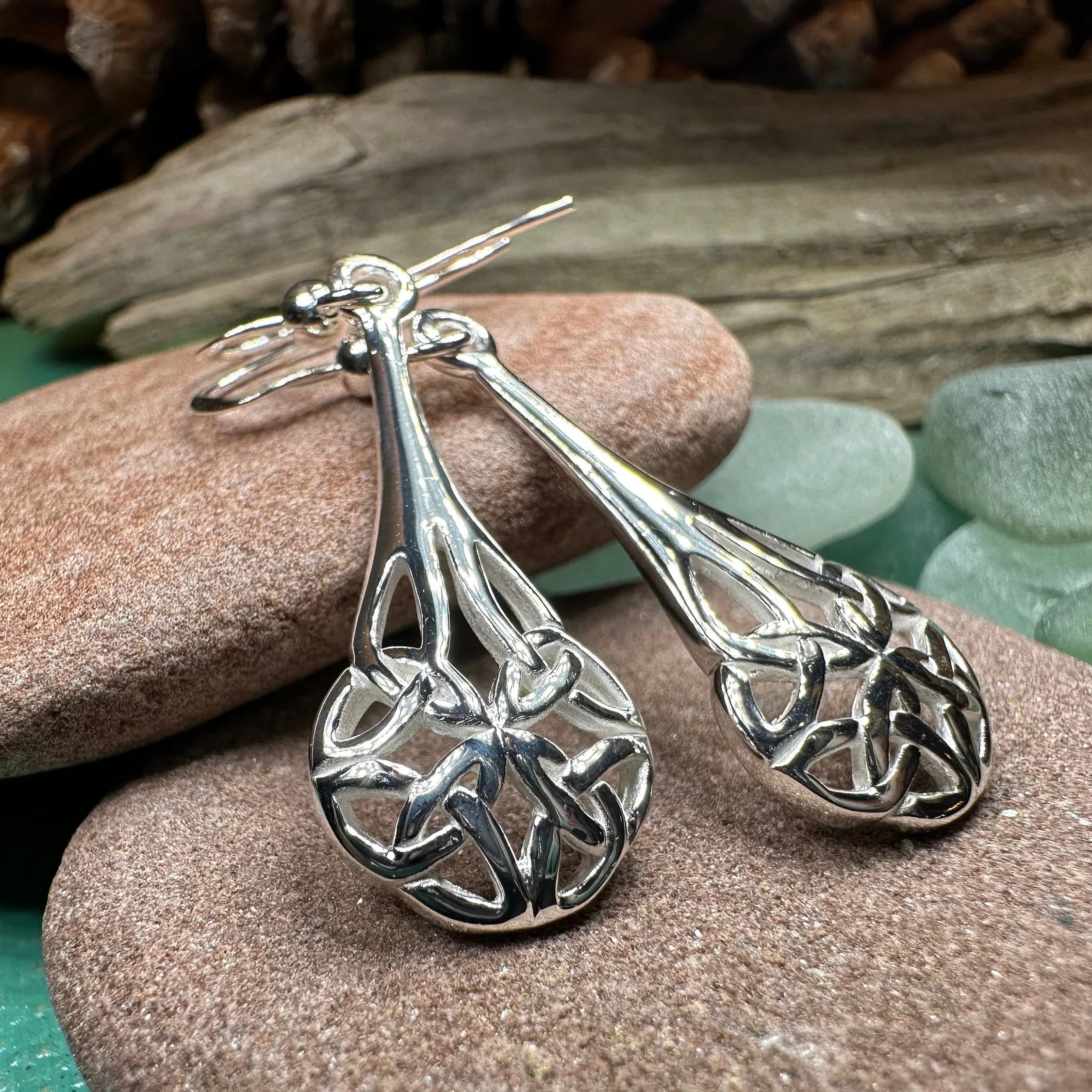 Celtic Teardrop Earrings in Sterling Silver