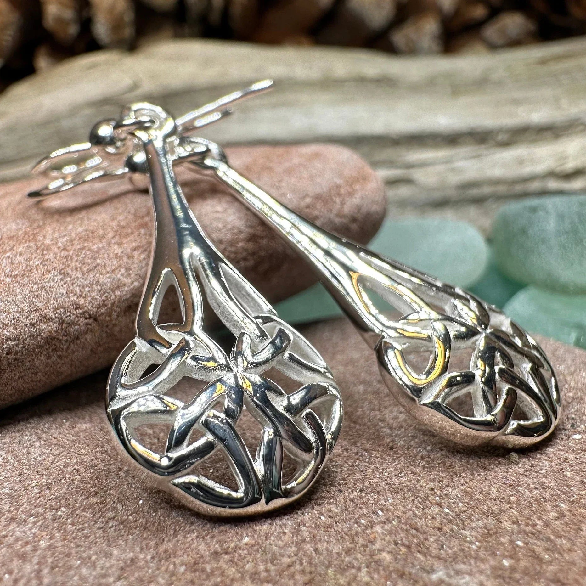 Celtic Teardrop Earrings in Sterling Silver
