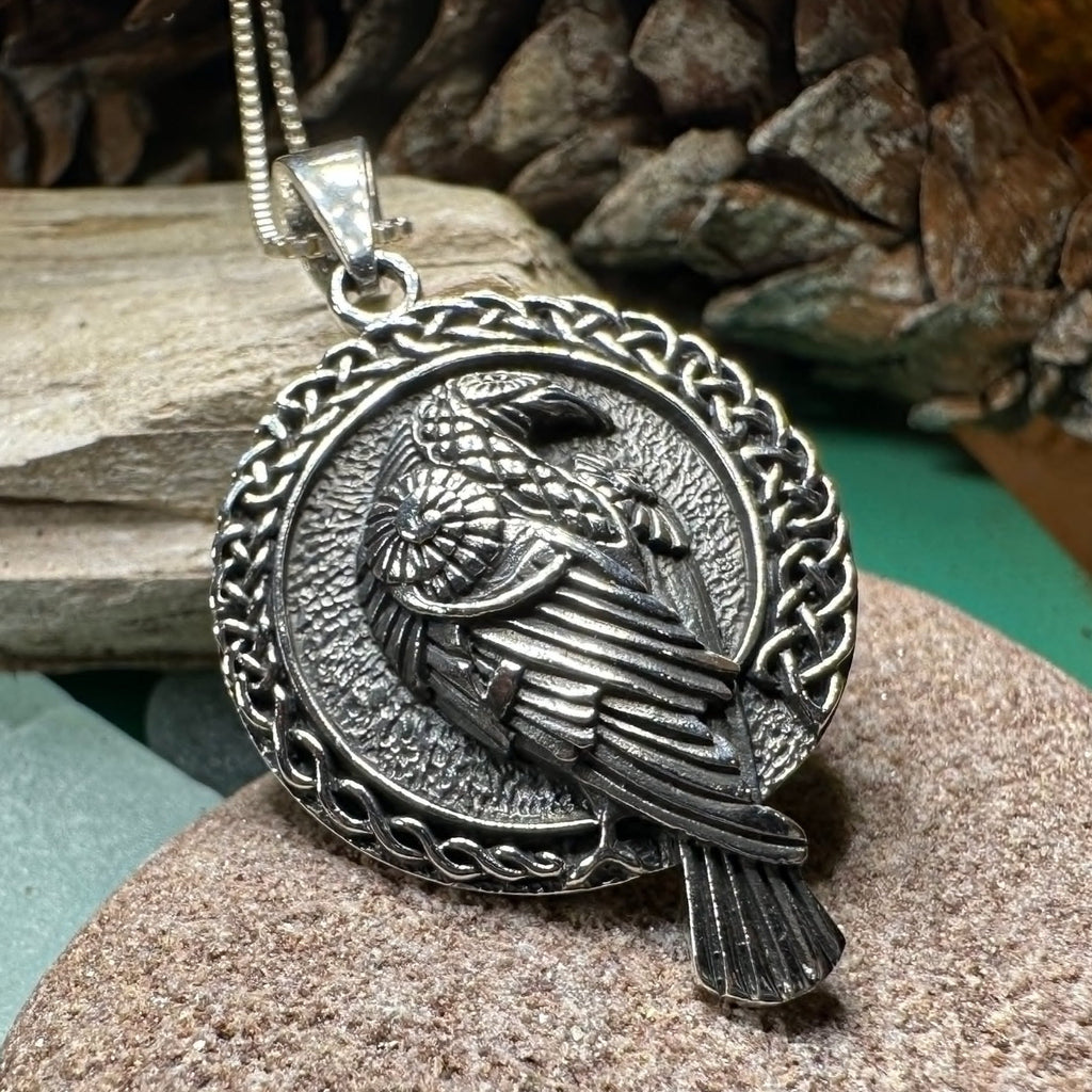 Endre Celtic Raven Necklace in Sterling Silver