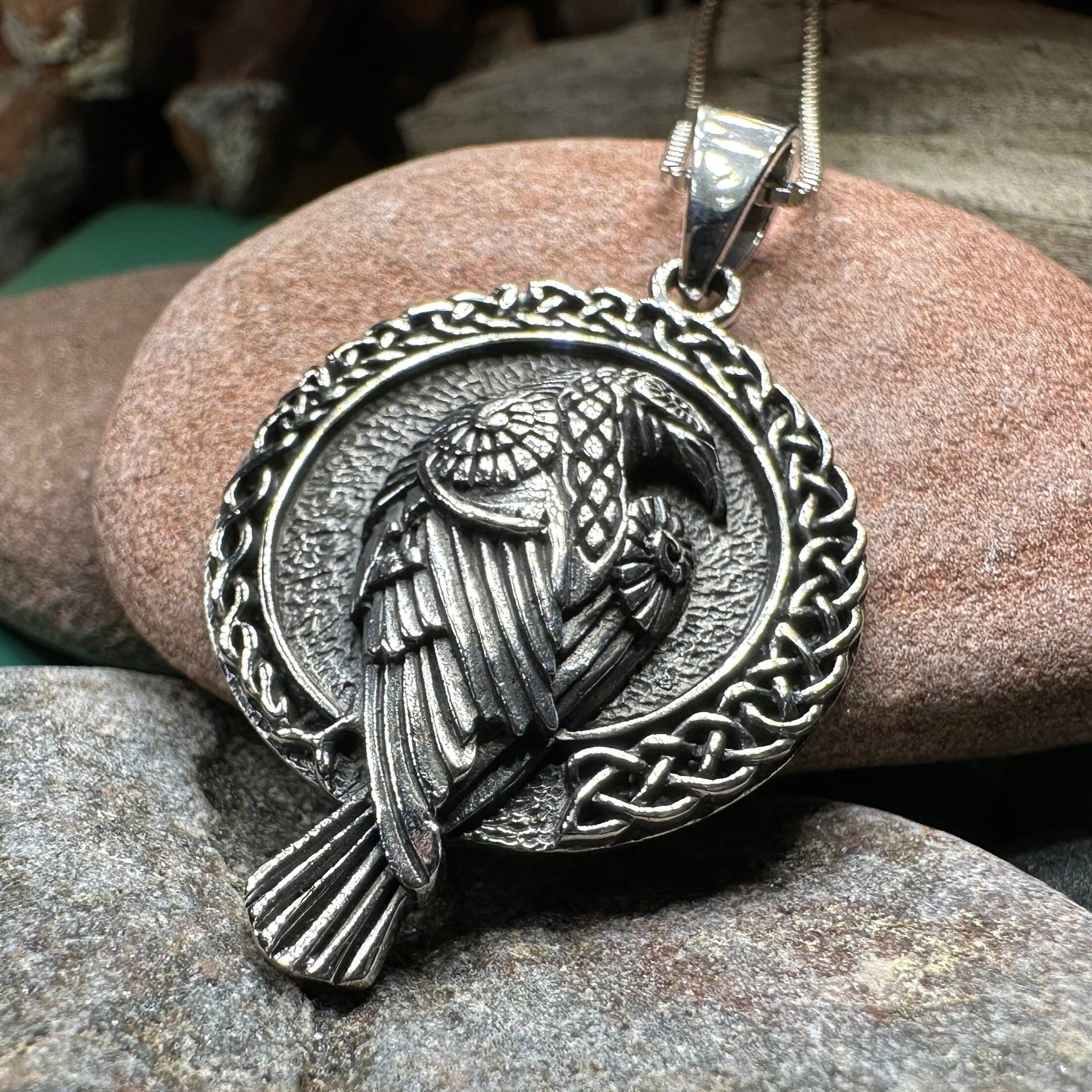 Endre Celtic Raven Necklace in Sterling Silver