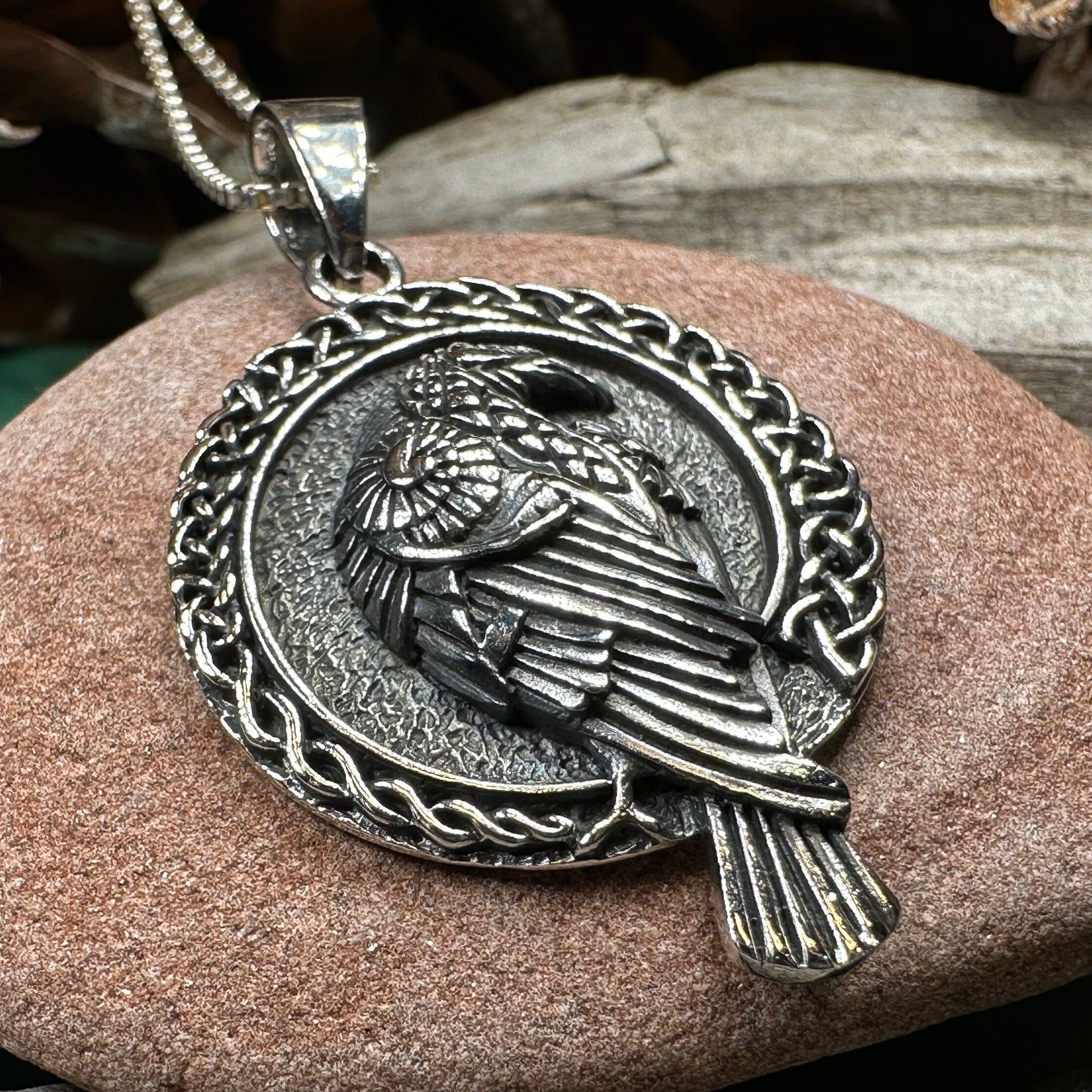 Endre Celtic Raven Necklace in Sterling Silver