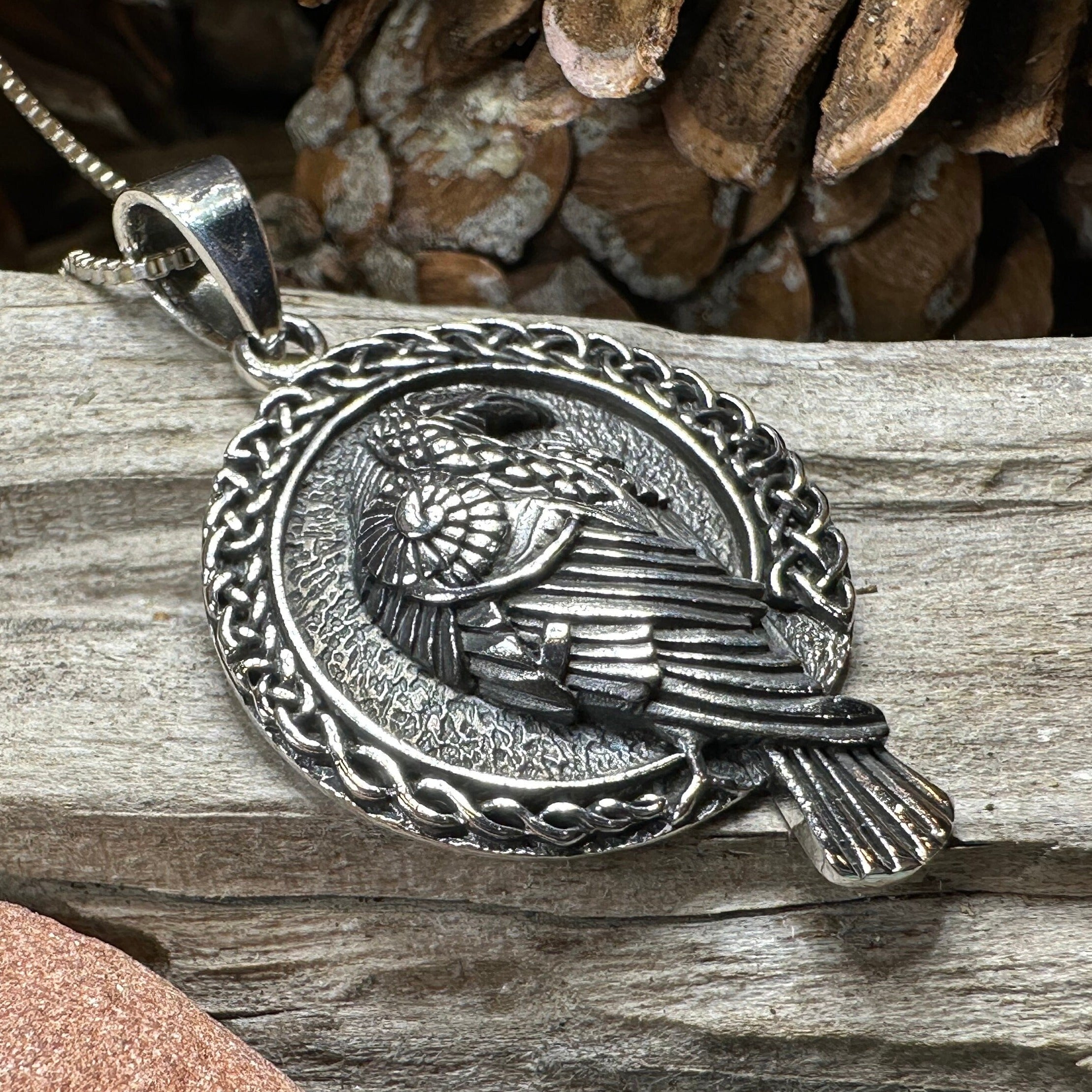 Endre Celtic Raven Necklace in Sterling Silver