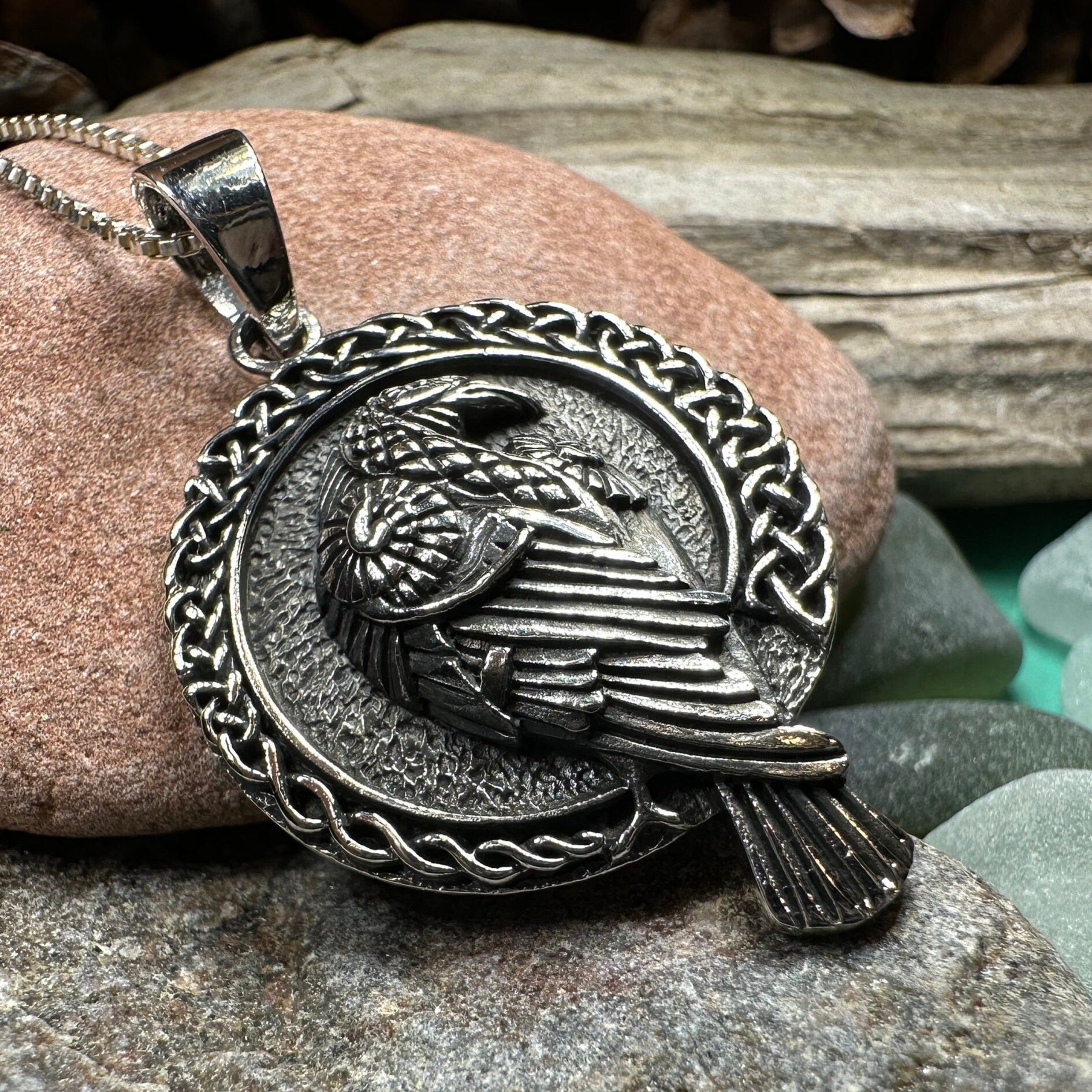 Endre Celtic Raven Necklace in Sterling Silver
