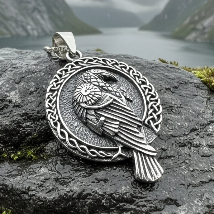Endre Celtic Raven Necklace in Sterling Silver