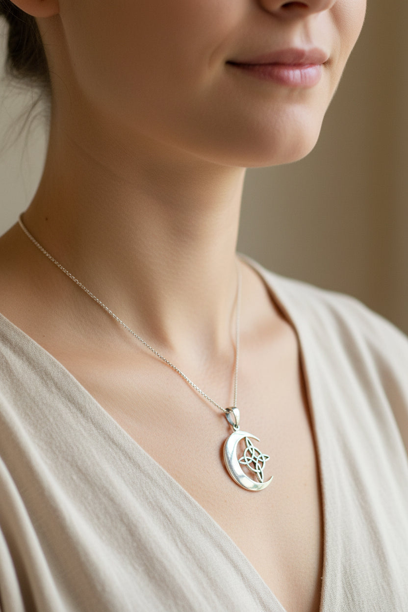 Erenay Celtic Moon Necklace in Sterling Silver