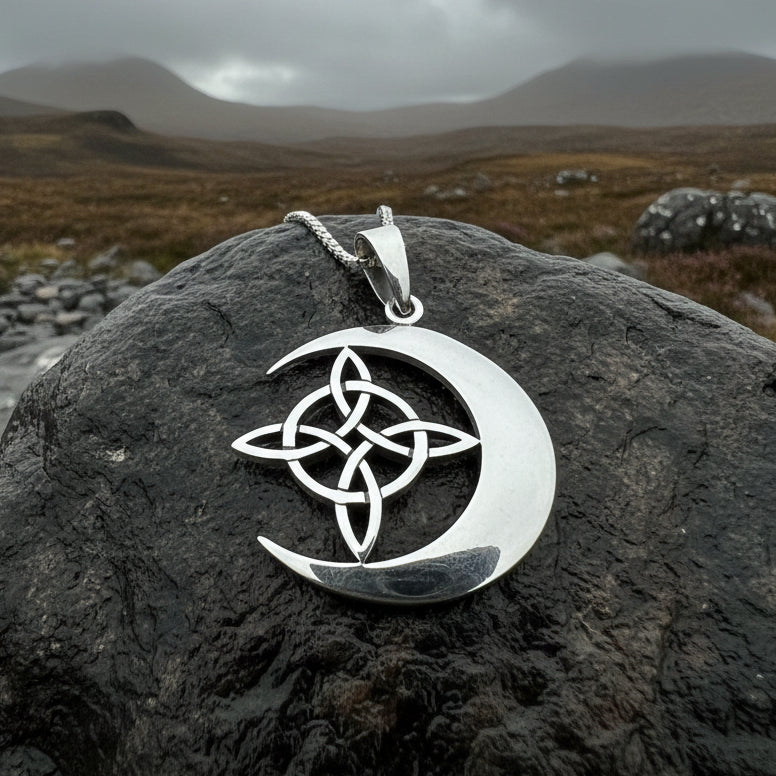 Erenay Celtic Moon Necklace in Sterling Silver