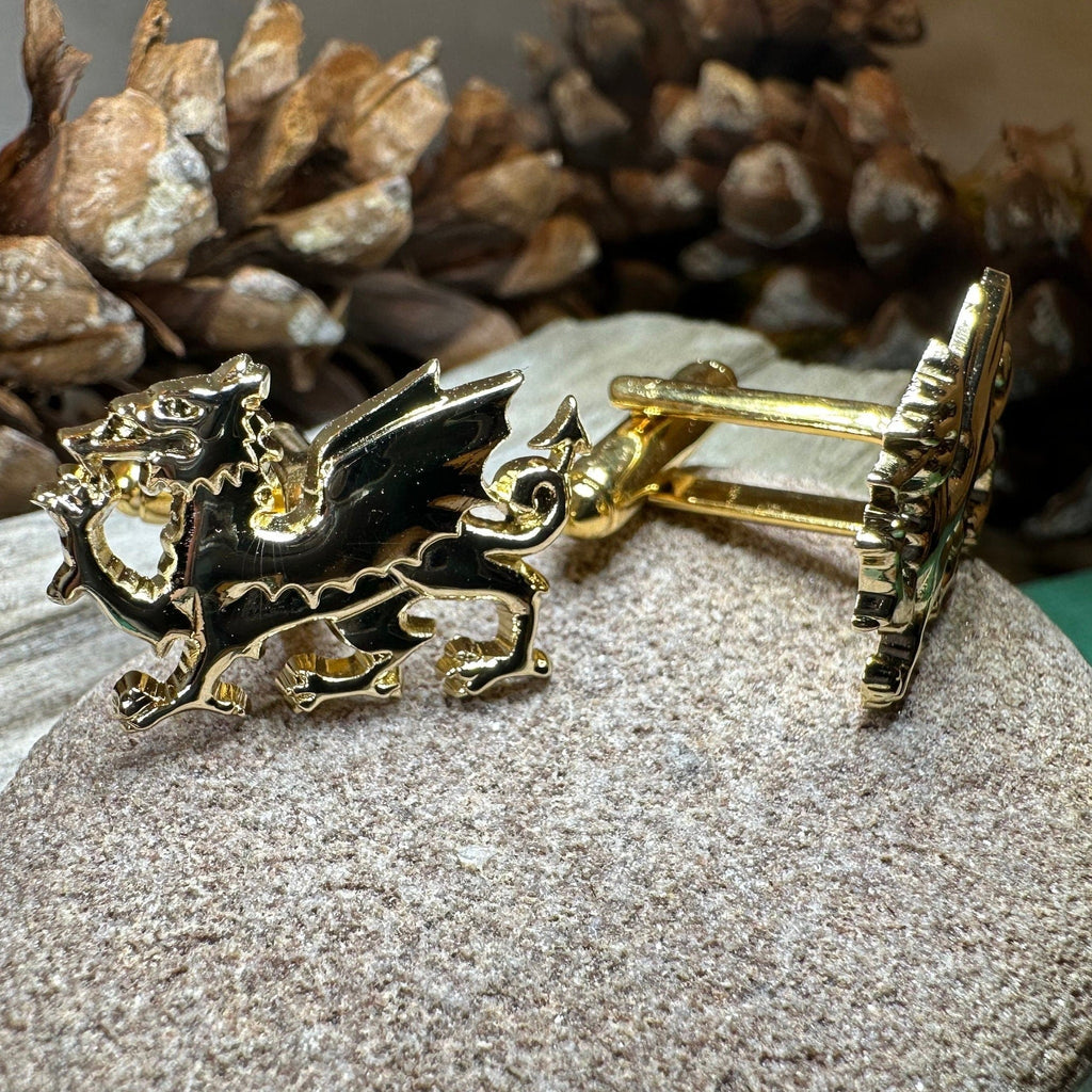 Golden Welsh Dragon Cufflinks for Men