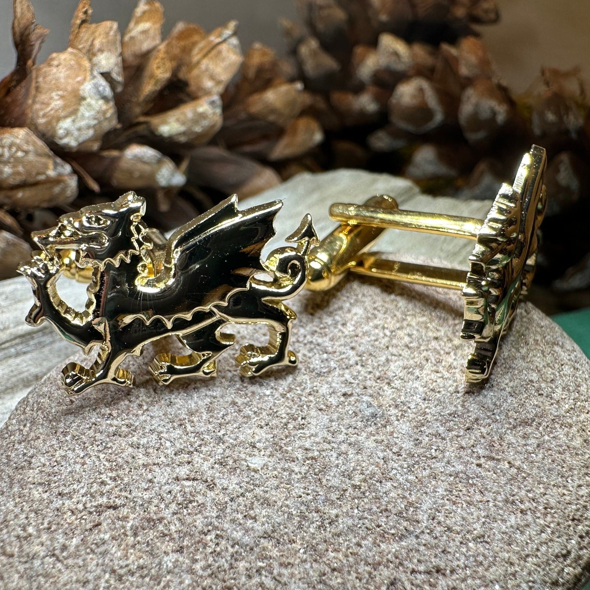 Golden Welsh Dragon Cufflinks for Men