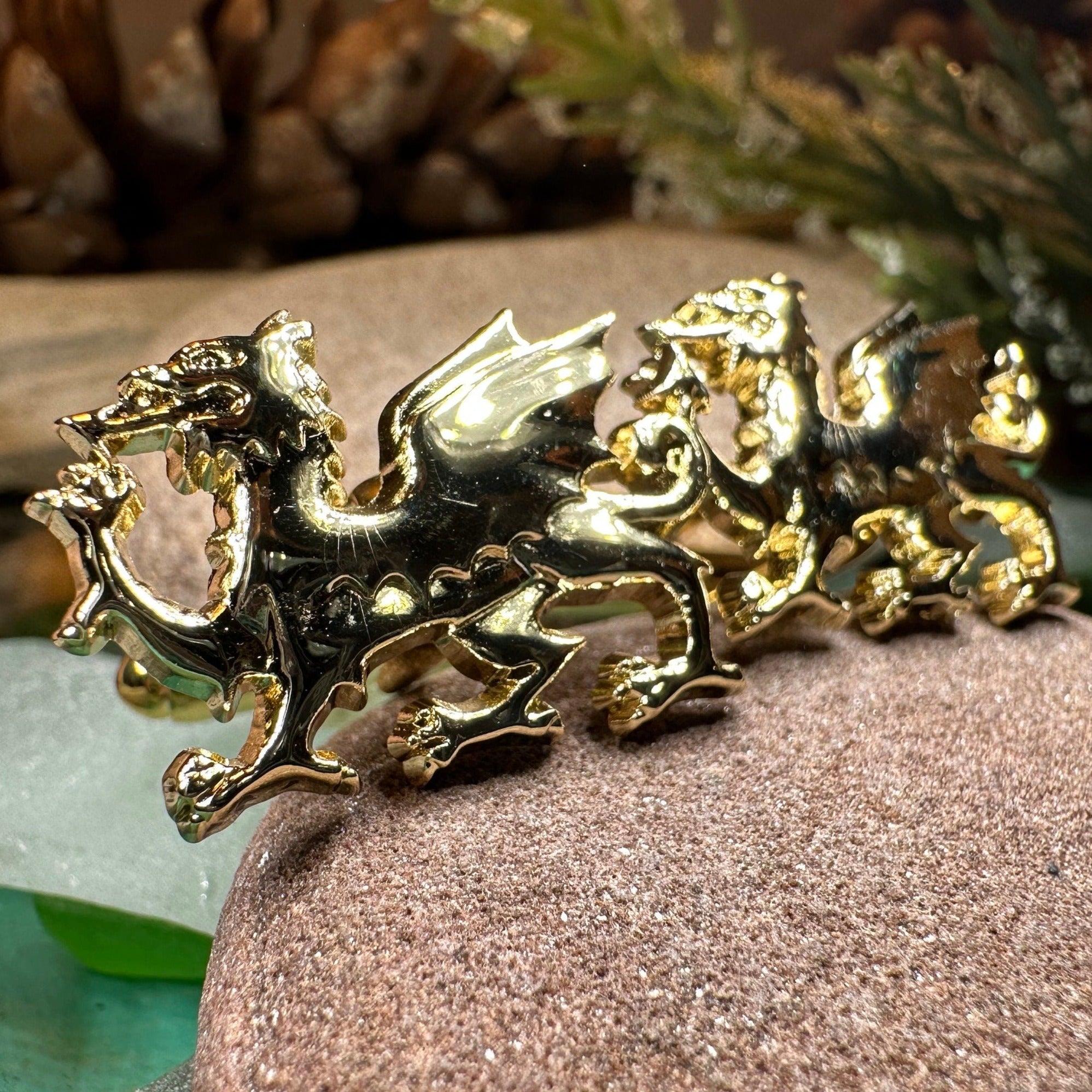 Golden Welsh Dragon Cufflinks for Men