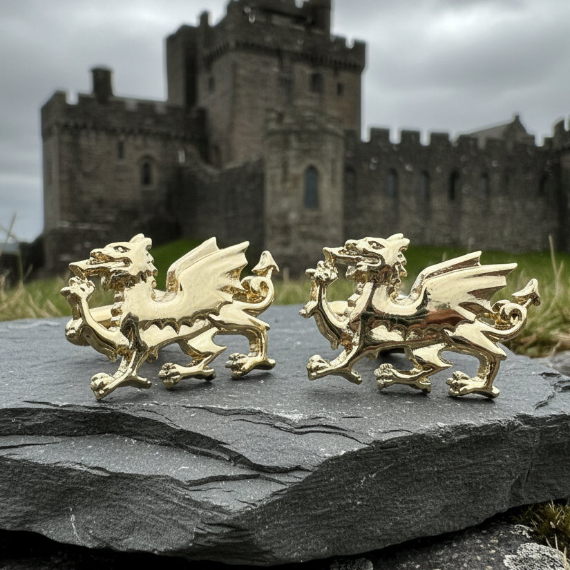 Golden Welsh Dragon Cufflinks for Men