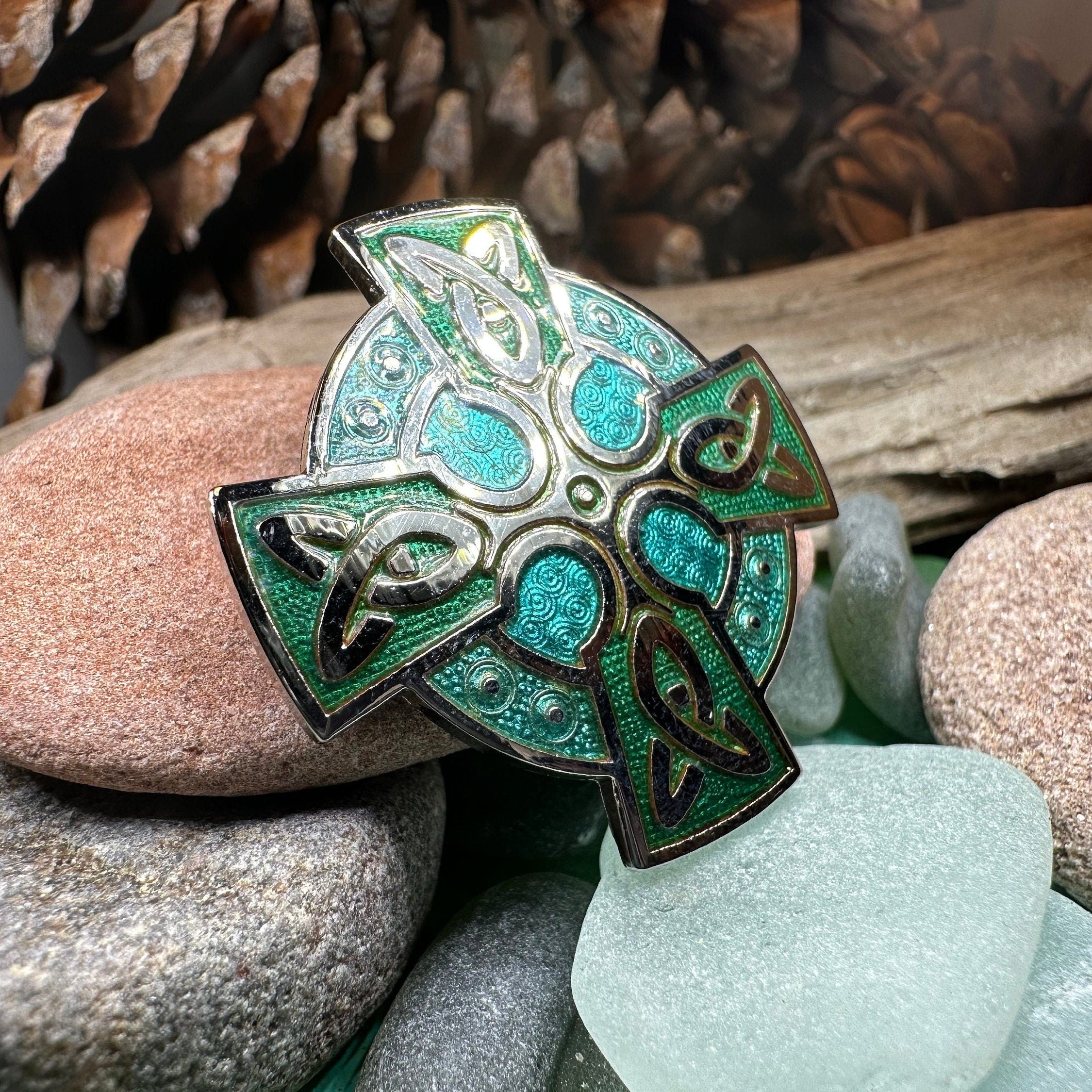 Emerald Green Celtic Cross Brooch
