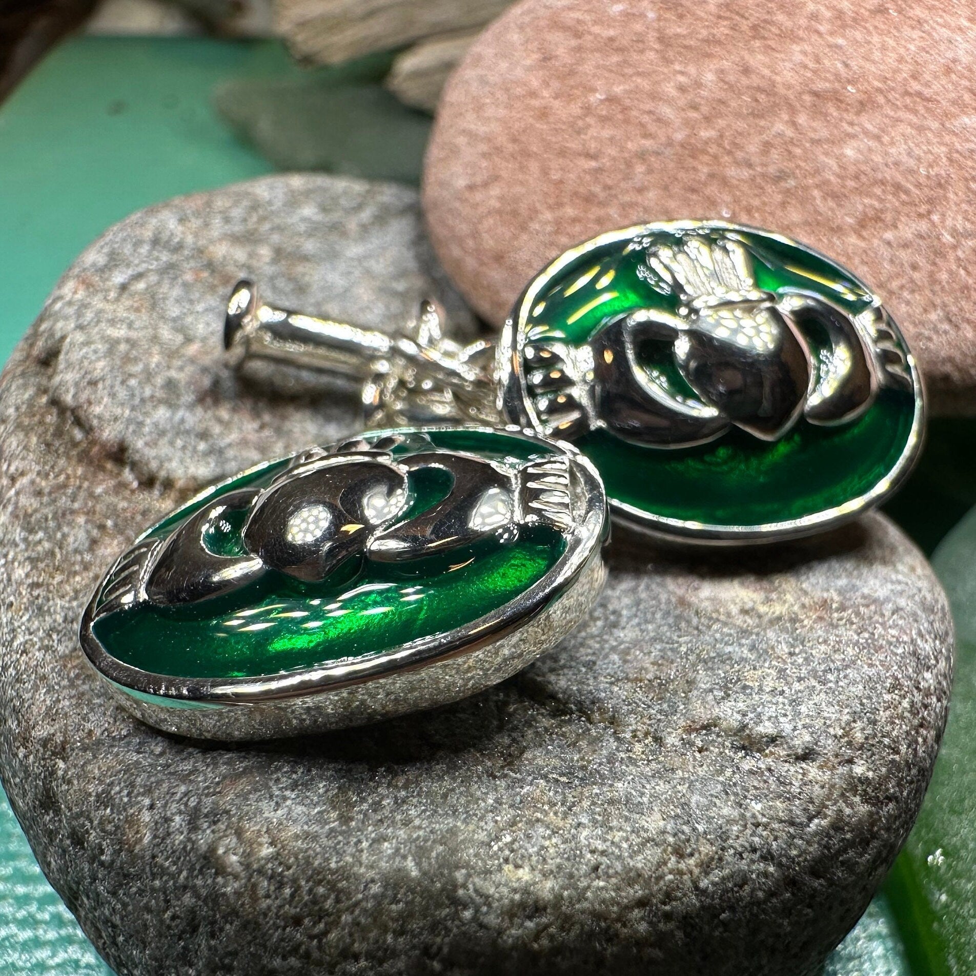 Emerald Green Claddagh Cufflinks for Men